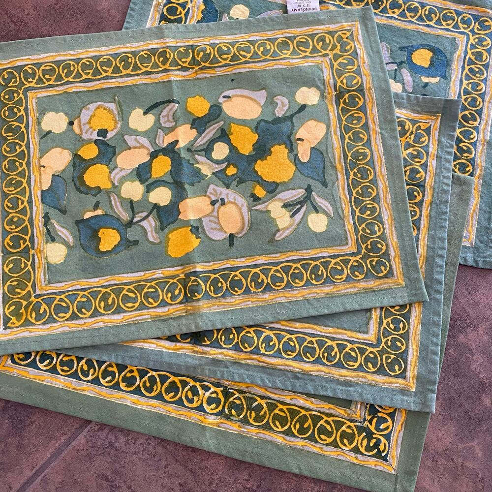 Couleur Nature Bruno Lamy Fruit Placemats Yellow Green Block-Print Cotton (5) - Picture 2 of 5